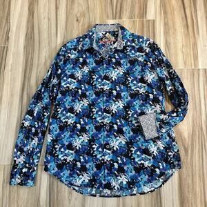 Robert Graham Basset M Classic Fit Long Sleeve Blue Hawaiian‎ Floral Casual AOP